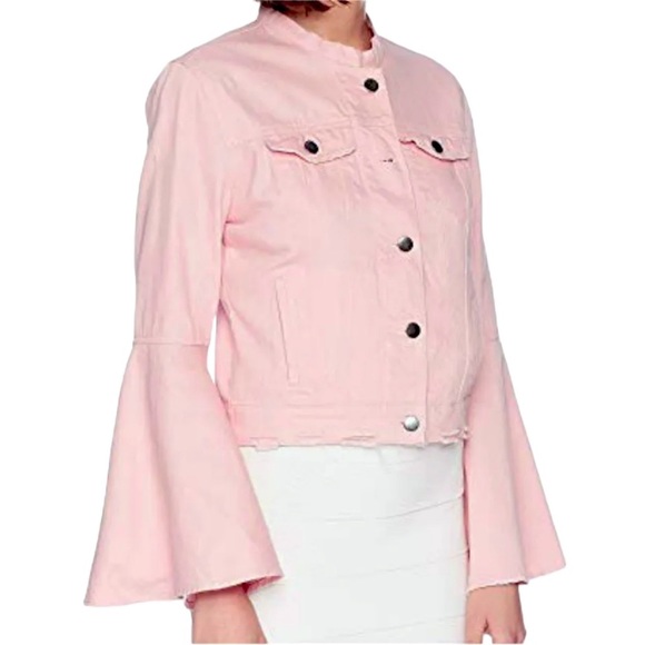 $195 Romeo Juliet Distressed Ripped Jacket Medium Pink Denim Bell Sleeves Cotton - Picture 5 of 14
